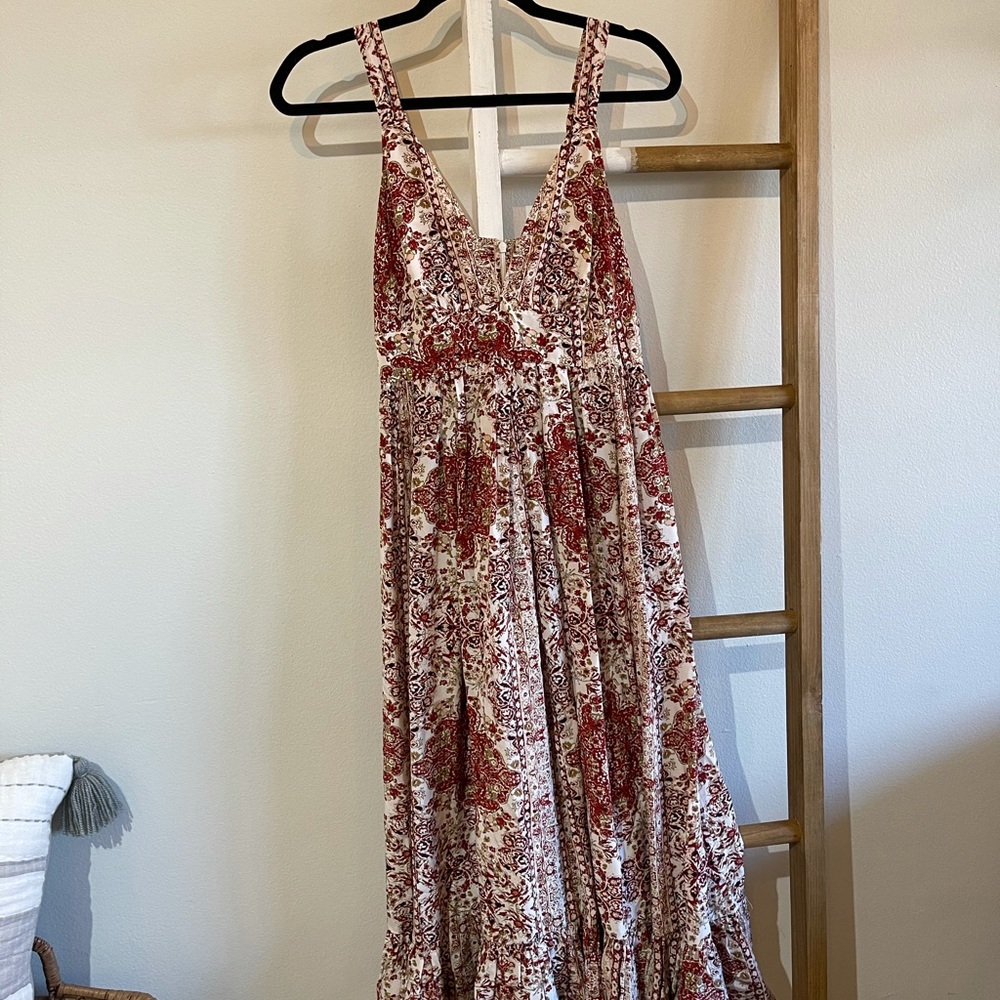 L’agence Red Print Silk Maxi Dress